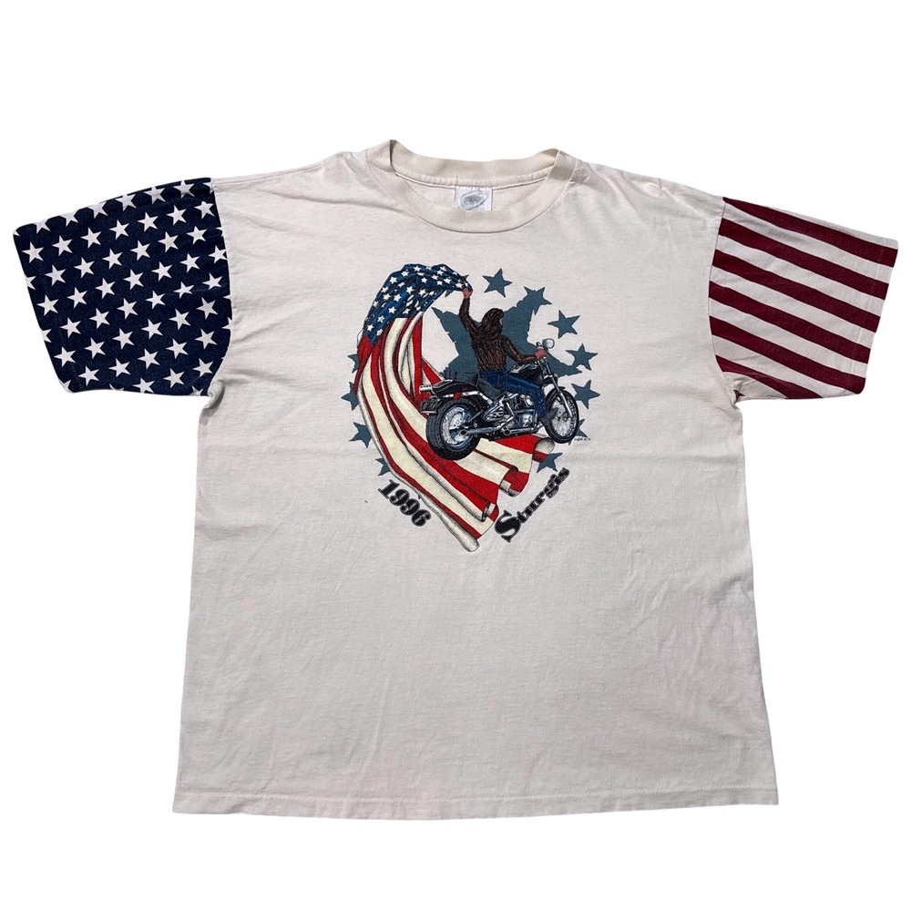 Vintage 1996 Sturgis T-Shirt LA Sportswear XL American Flag Stars Stripes Biker